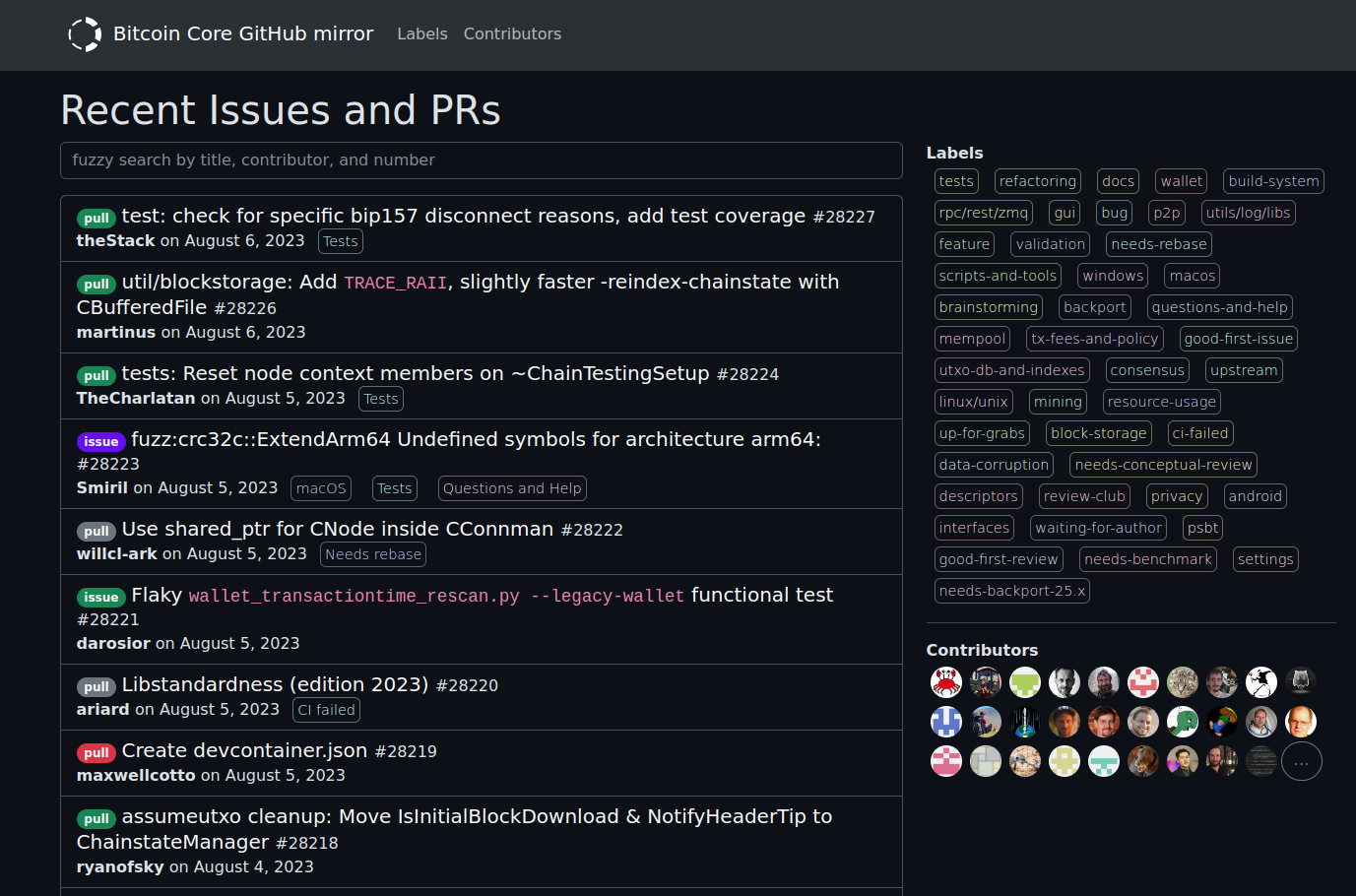 Start page of the bitcoin/bitcoin mirror