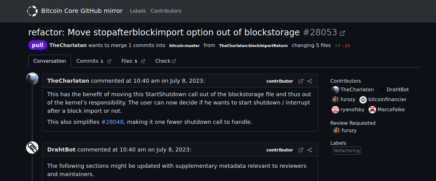 Pull-request #28053 on the bitcoin/bitcoin mirror